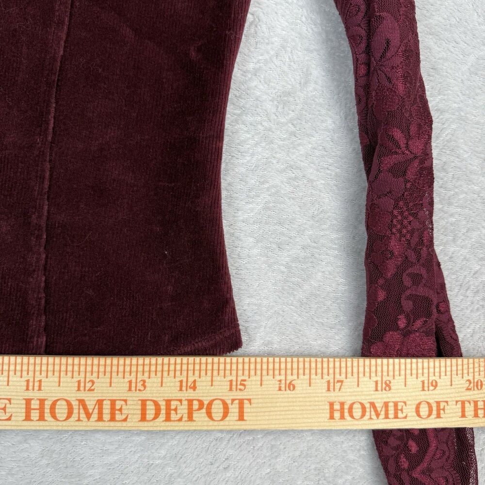 Moda International Burgundy Lace Velvet Long Sleeve Top - Picture 10 of 13